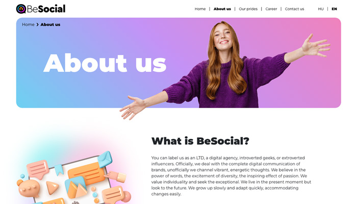 Website's About section in desktop view