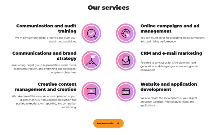 Website's Services section in desktop view