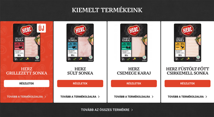 Herz Website's Featured Products section in desktop view