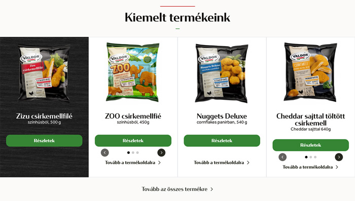 Valdor Website's Featured Products section in desktop view