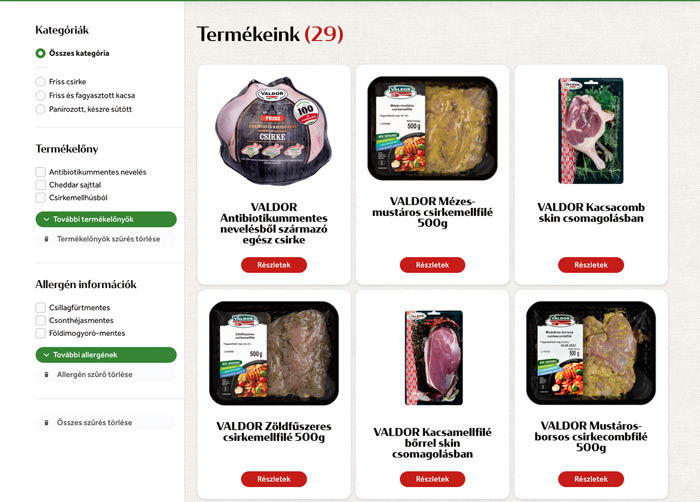 Valdor Website's Product List section in desktop view