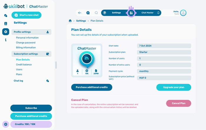 Website's Plan Details section in desktop view