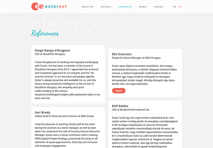 Website's References section in desktop view